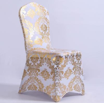 China Plain Universal Golden Spandex Printing Metallic Banquet Chair Cover For Sale for sale