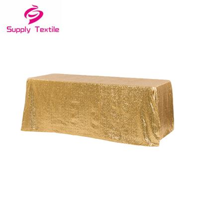 China Luxury Oilproof Gold Glamorous Sequin Table Cloth Glitter Sequin Rectangle Tablecloth for sale