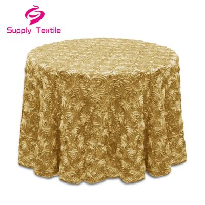 China Wholesale 100% Polyester Disposable Grand Rosette Wedding Round Champagne Tablecloth for sale