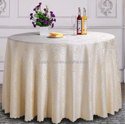 China Oilproof Round Damask Tablecloth Polyester Jacquard Tablecloth For Wedding Event for sale