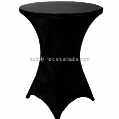 China Black 100% Oilproof Polyester Round Tablecloth Stretch Spandex Bar Cocktail Table Cover for sale