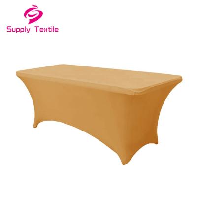 China Gold Disposable Waterproof Polyester Spandex Rectangular Stretch Table Cover for sale