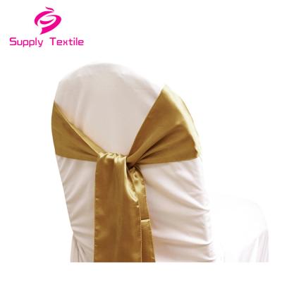 China Decorative Bow Wedding Disposable Banquet Reception Gold Satin Chair Cover Sash for sale