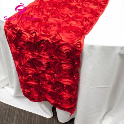 China Beautiful Single Satin Rosette Table Runner For Banquet red for sale