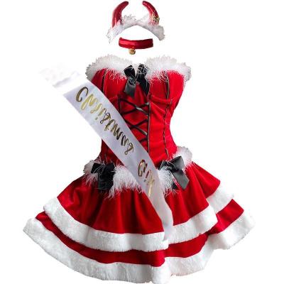 China Dance Stage Performance Fashion Modern Red Christmas Dress Costume Prom Party Christmas Costume With Cowl for sale