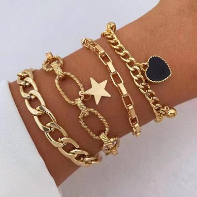 China Fashionable Hot Selling Hot Selling Black Simple Multilayer Gold Star Love Hollow Bracelet for sale