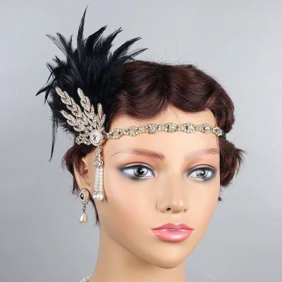 China 1920s Party Dressing Ball Headband Alloy Hair Rope With Diamond Pearl Tassel Ball Banquet Bride Headdress Hair Accessories for sale