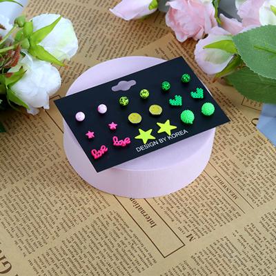 China FASHIONABLE 9 pairs of five-pointed set of children's earrings love star acrylic size earrings combination for sale