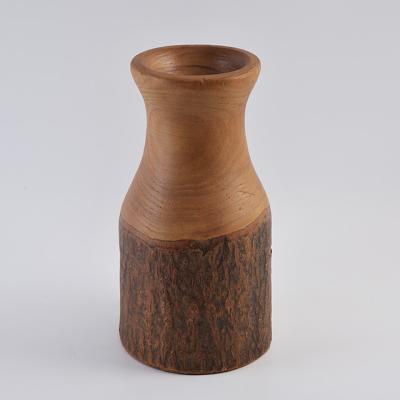 China 100% Handmade Decorative Handcrafted Wooden Vases with Bark for Home Furniture for sale