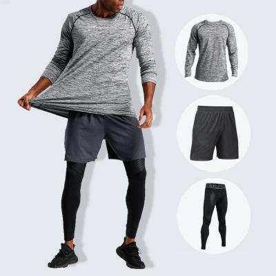 China QUICK DRY Custom Men's Tracksuit Training And Jogging Outdoor Sportswear Wholesale Men's Wear Top+Leggings+Shorts Three Piece Suit for sale