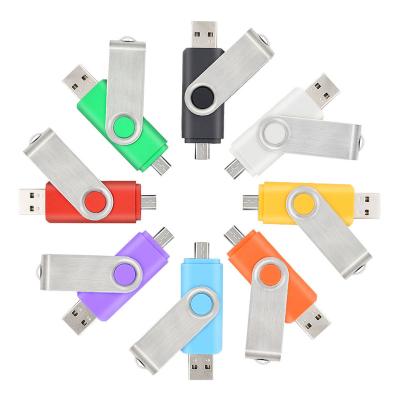 China Plastic+metal OTG USB Flash Drive 32GB 16GB USB 2.0 Dual Mini Pen Drives 128GB 64GB Pendrives For Pc And Android Phones for sale