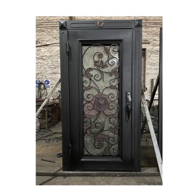 China Factory Price Wrought Iron Front Door Security Door Waterproof Single Double Single Glass Door, Wrought Iron Door for sale