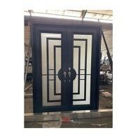 China Modern Design Style Double Wrought Iron Modern Style Iron Front Door Villa Door Glass Door for sale