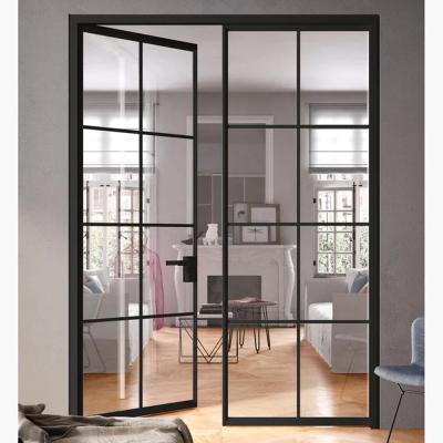 China Waterproof Black Steel Interior Patio Kitchen Critall Swing Iron Metal French Glass Door Balcony And Windows Iron Entry Door for sale