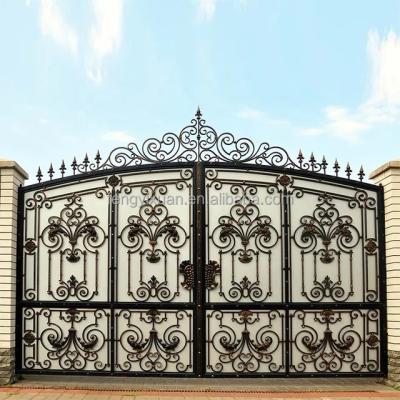 China New Design Folding Screen House Outside Luxury Wrought Iron Front Door Villa Door for sale