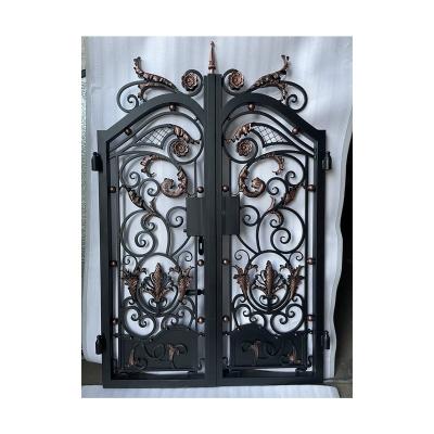 China Modern Wrought Iron Designs Hand Double Wrought Iron Front Door Villa Garden Gate for sale