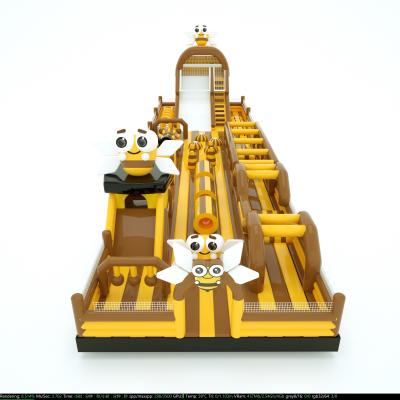 China Bee Inflatable Obstacles Course Yellow Brown With Big Slides for sale