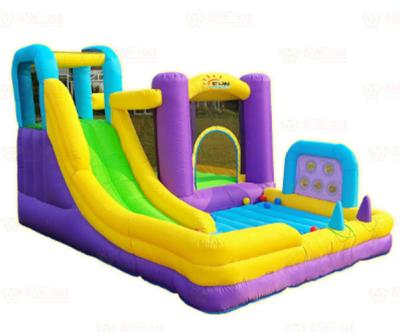 China Polyester Oxford Inflatable Purple Yellow Blue Slide With Toss Play for sale