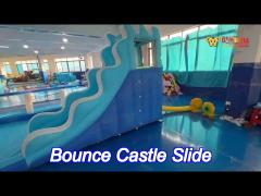 polyester oxford inflatable blue water slide with ocean balls for kids fun park