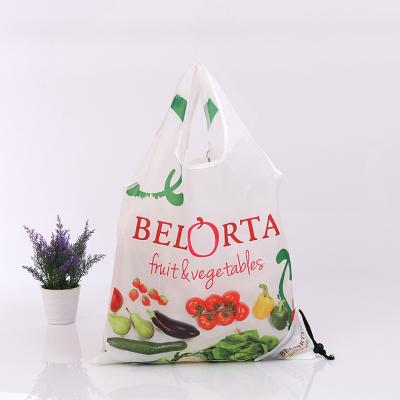 China Reusable Wholesale Custom Printed Mini Folding Pouch Tote Bags Polyester Shopping Grocery Bag for sale