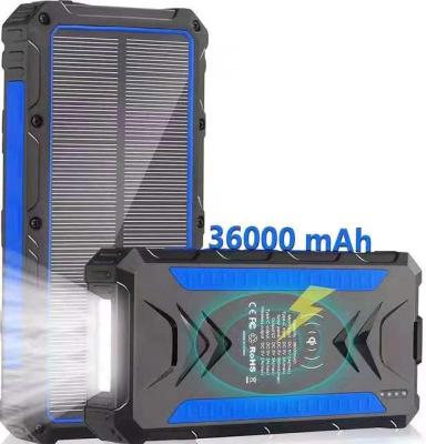 China Fast Charging Support High Capacity Battery 36000mah Solar Charger With Solar Power Wireless Charging Bank for sale