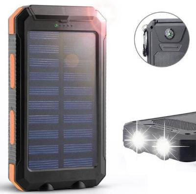 China Fast Charging Support Solar Power Bank 10000mah 20000mAh Waterproof Solar Chargers Dual LED Torches and Compass Function and Phone Holder for sale