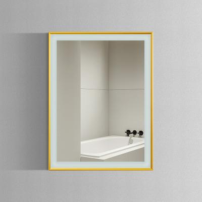 China Hotel Bathroom Anti Shaving Bath LED Fog Light Shower Mirrors With Gold Frame for sale