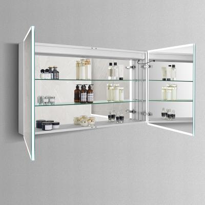 China Modern Aluminum Wall Mounted Led Light Mirror Hotel Storage Lighted Bathroom Cabinet for sale