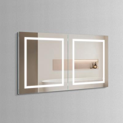 China Modern Recessed Wall Mounted 2 Doors Design Makeup LED Bathroom Mirror Medicine Cabinet for sale