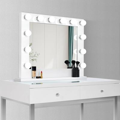 China Lighted Wooden Frame Hollywood Style Makeup Mirror with LED Light and 12pcs LED Bulbs for sale