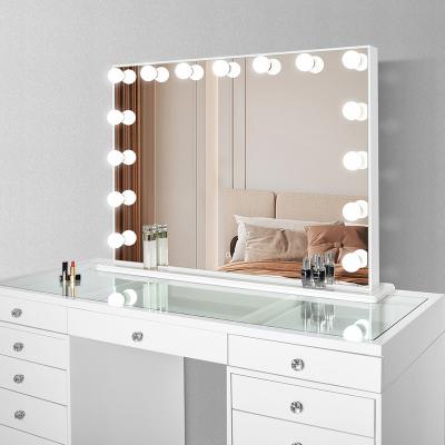 China Lighted MDF Wooden Framed Mirror Makep Hollywood With Led Bulbs for sale