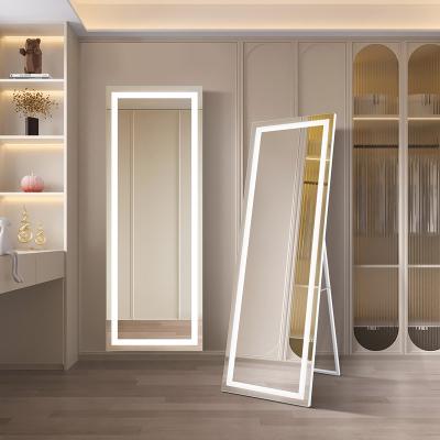 China Floor Lighted Large Mirror Lighted Free Standing Wall Mounted Hanging Mirror With Dimming And 3 Color Lighting For Bedroom for sale