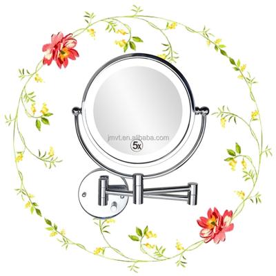 China 2-Face 8 Inch Waterproof Magnifying LED Lighted Wall Mounted Hinged Mirror Vanity Makeup Mirror, LED Bathroom Mirror for sale