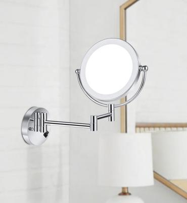 China ETL Hotel Quality 8inch Round Flexible Arm Brass Magnifying Lighted Wall Mounted Hanging Vanity Led Bathroom Makeup Mirror With 5magnifying for sale