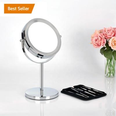 China 2018 Durable Amazon Success 6.5 Inch Chrome Silver Round Running Desk Lit Vanity Lighted LED Makeup Mirror Battery for sale