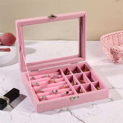 China Large Size Velvet Design Jewelry Box Earrings Jewelry Storage Box Simple Gray Necklace Storage Box for sale