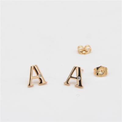 China Long color keeping simple 26 letter alphabet earrings manufacturer jewelry factory direct copper gold plated stud earring for sale