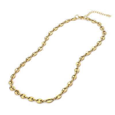 China 18K Gold Stainless Steel Coffee Bean Chains Necklaces For Women Mens Hip Hop Jewelry Hog Nose Link Chains Punk Handmade Scarf for sale