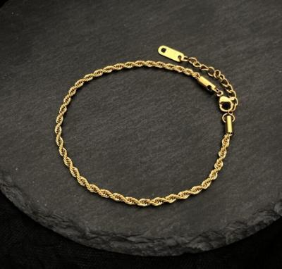 China Hiphop high quality 18k gold plated real rope bracelet for men and women fashion bracelet 4mm gold for sale