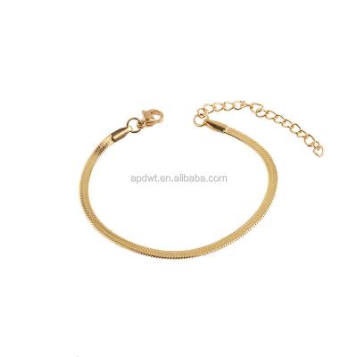 China Hiphop high quality real 18k gold plated flexible flat fishbone bracelet for men and women fashion bangle 4mm gold for sale