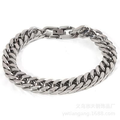 China European and American hot sale double titanium steel men's buckle punk bracelet 15mm for sale