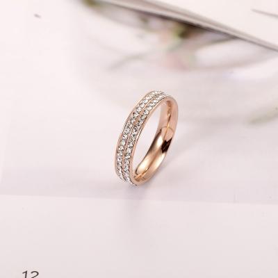 China European and American jewelry plated 18k punk rose full circle diamond gold double circle diamond female shiny titanium steel Korean fashion ring for sale