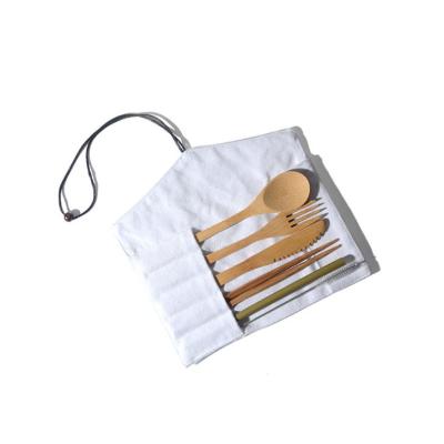 China Eco-Friendly Wholesale Cheap Viable Travel Sustainable 100% Natural Reusable Bamboo Cutlery Set With Bag for sale