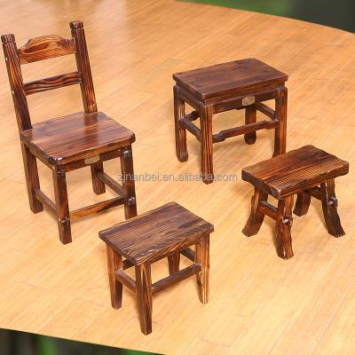 China Custom Burnt Wood Effect Solid Wood Chair, Small Wood Stool for sale