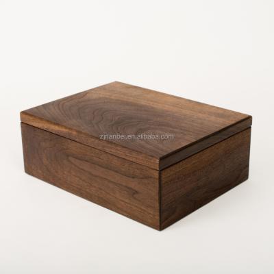 China Custom Two Compartments Handmade Walnut Wooden Photo Box , Small Wooden Keepsake Boxes for sale