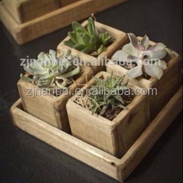 China Custom Europe Logo Square Flower Planter Vintage Wooden Planter Pot Sets for sale