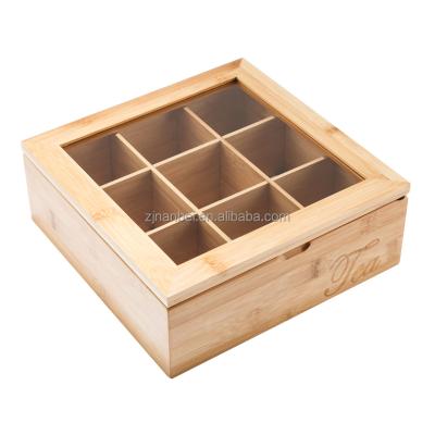 China Recycled Materials Custom Logo 6 Compartment Wooden Tea Canisters With Glass Lid for sale