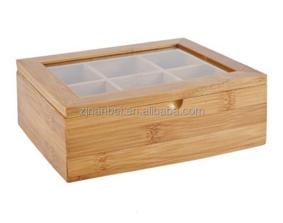 China Handmade Custom Logo Hanging 6 Compartments Bamboo Box Glass Lid for sale