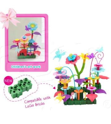 China PP Children 112Pieces DIY Plastic Stack Bouquet Floral Blocks Building Flower Garden Toy for sale