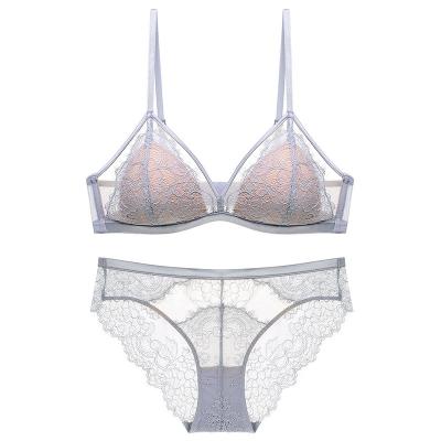 China Ultrathin QUICK DRY women cup bra and panty sets free wire sexy transparent three quarter cup lingerie sets for sale